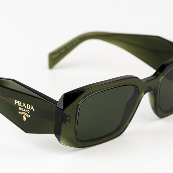 NEW Prada PR17WS 19Z1I0 Transparent Bottle Green Rectangle Unisex Sunglasses - Picture 9 of 13